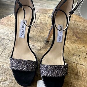 Jimmy Choo Sparkly Silver Black Formal Heels Size 40